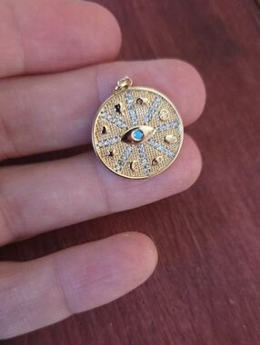 Gold-Filled Evil Eye & Zodiac Charm Pendant with Turquoise Accent